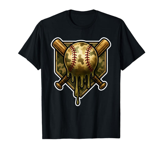 Baseball Camo Drip Ice Cream Youth Boys Sports T-Shirt