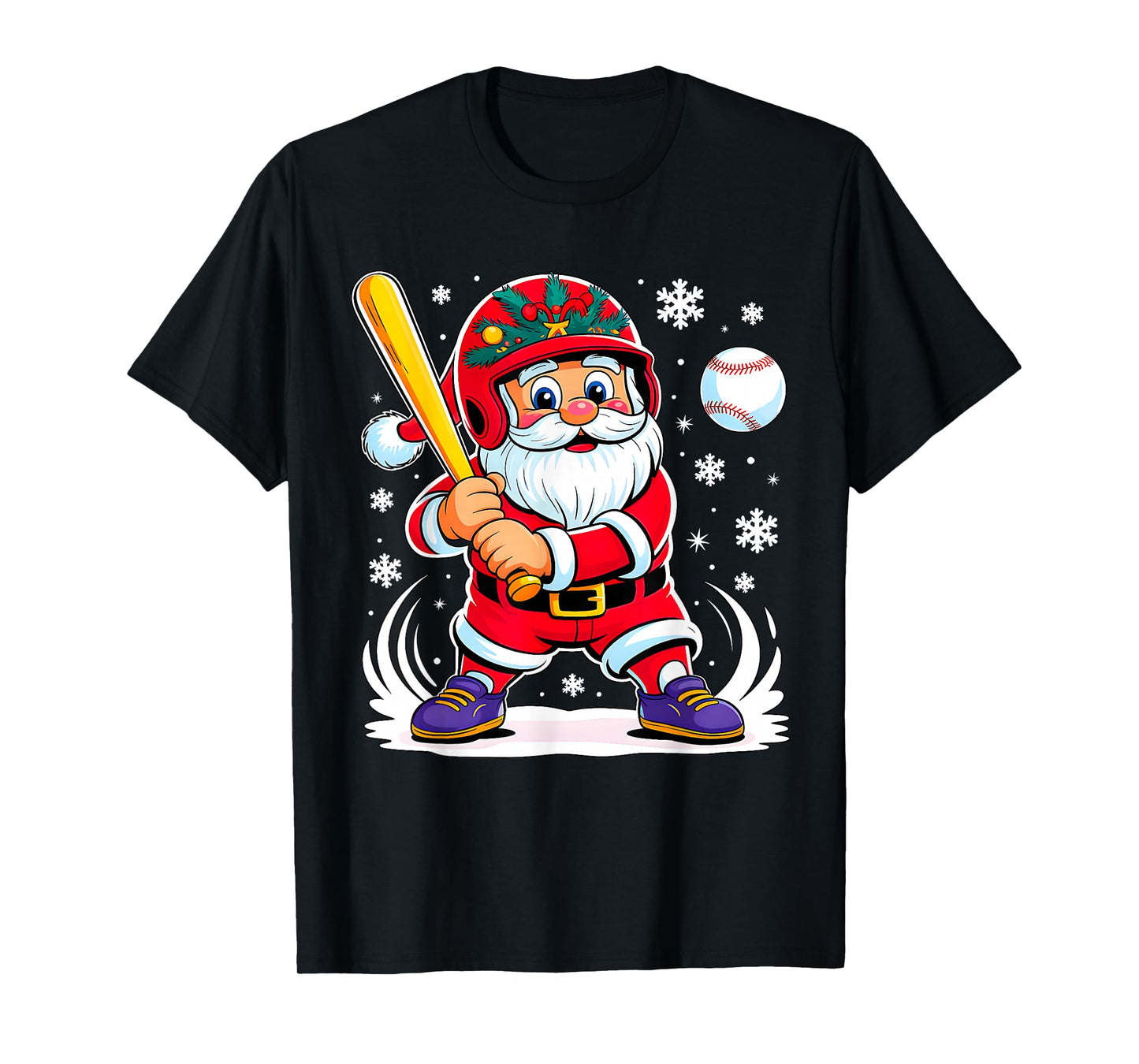 Funny Santa Baseball Christmas Pajamas Xmas Men Boy Kids T-Shirt