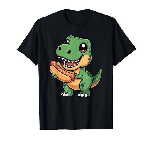 Dinosaur Eating a Hot Dog Shirt Cute T Rex Hot Dog T-Shirt