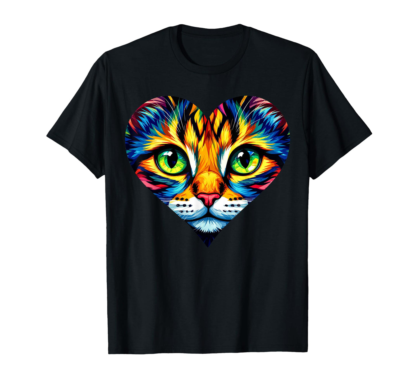 Colorful Cat Heart Art T-Shirt
