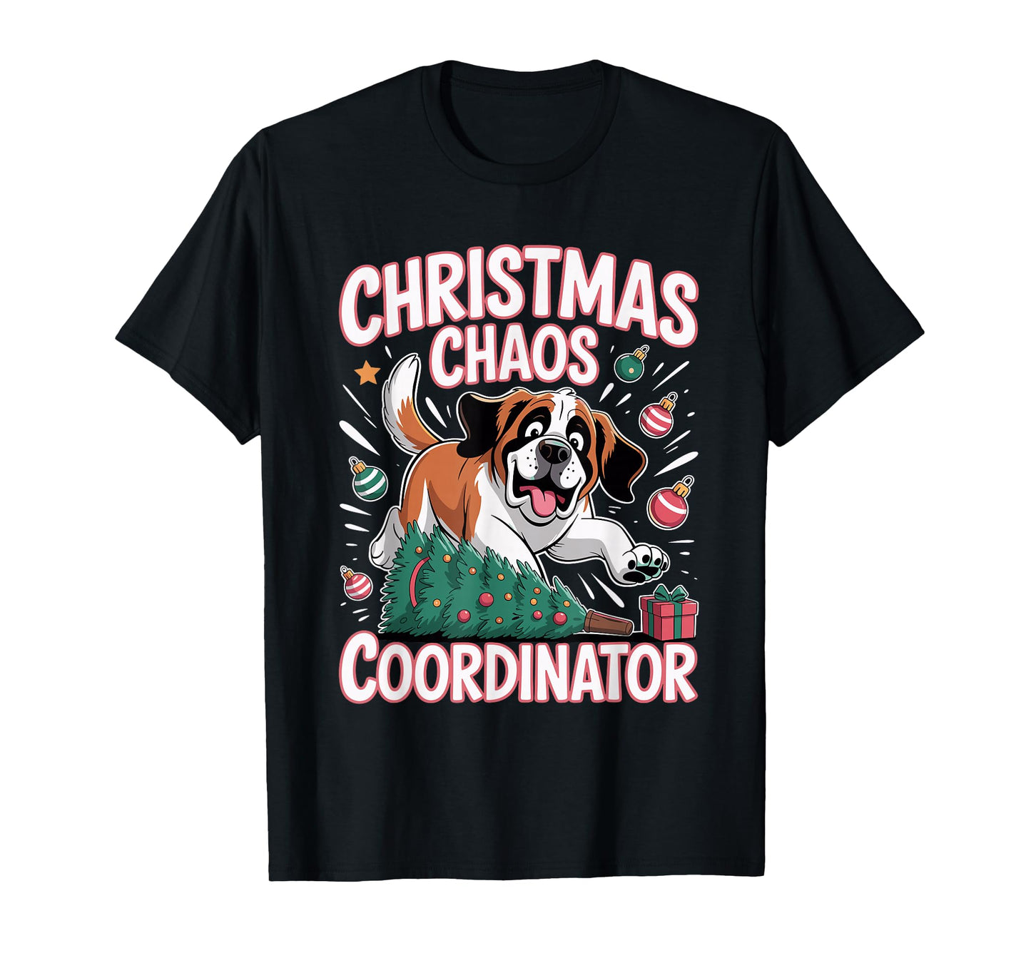 Christmas Chaos Coordinator Xmas Puppy Funny Saint Bernard T-Shirt