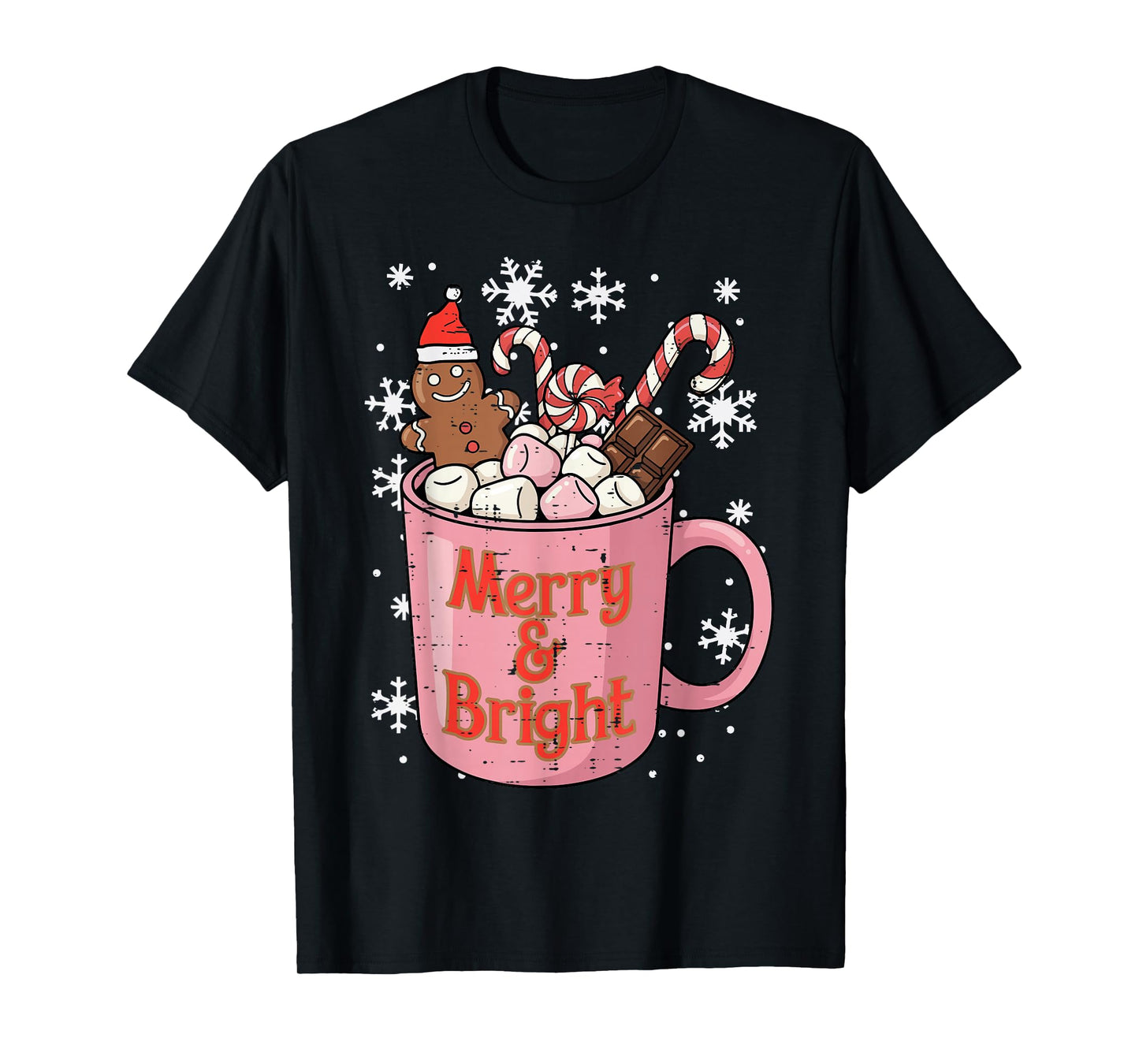 Christmas Gingerbread Cocoa Merry Bright Xmas Women Girls T-Shirt