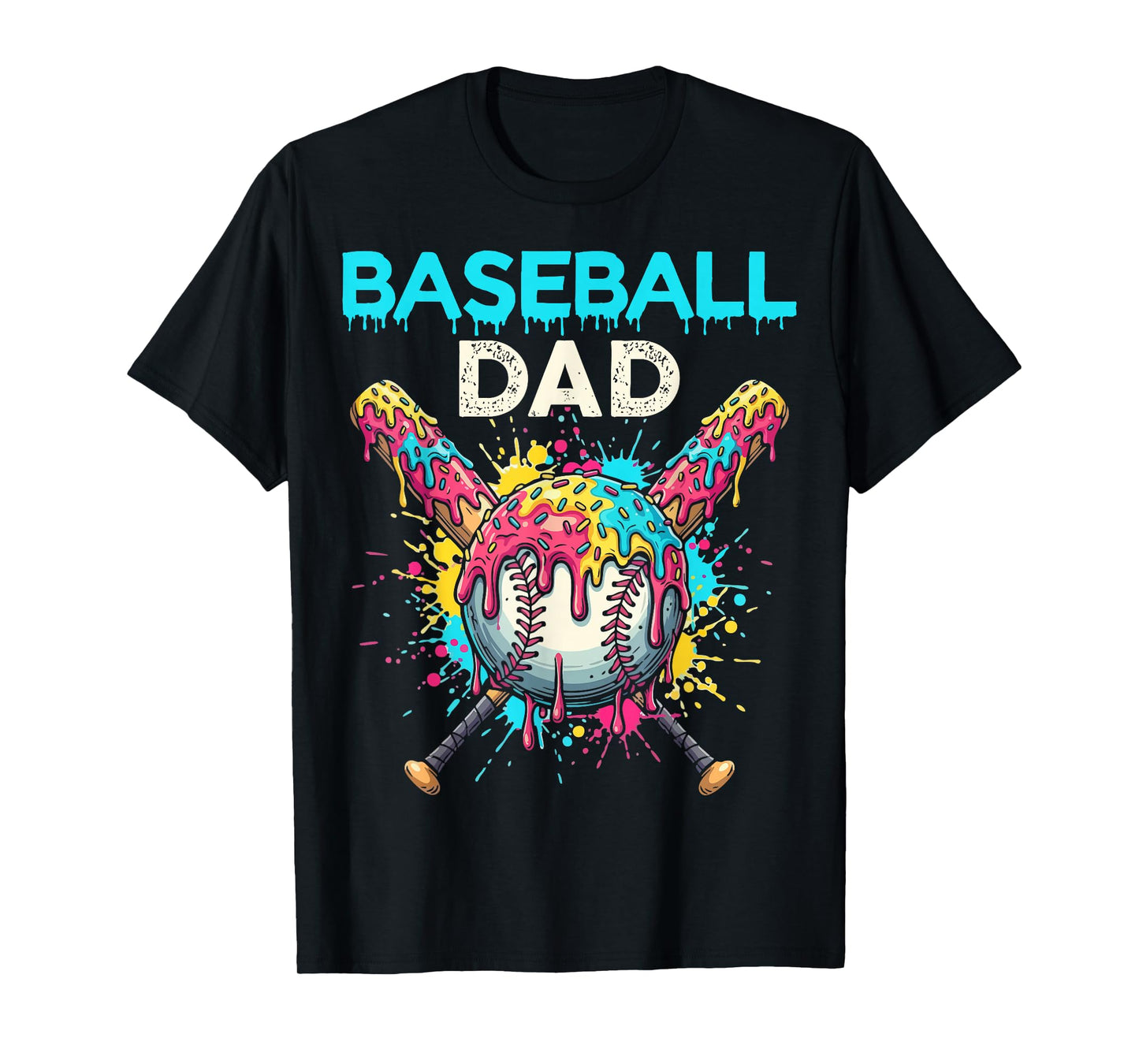 Baseball Dad Ice Cream Drip Crossed Bats Sport T-Shirt