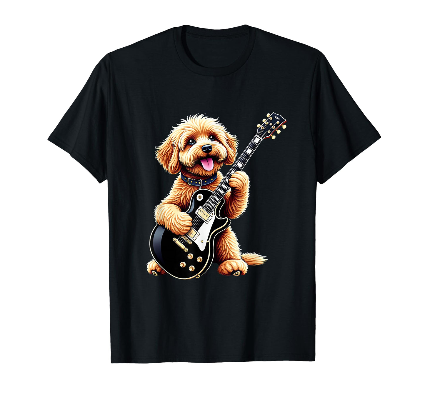 Funny Cavapoo Dog Playing Electric Guitar Music Lovers T-Shirt