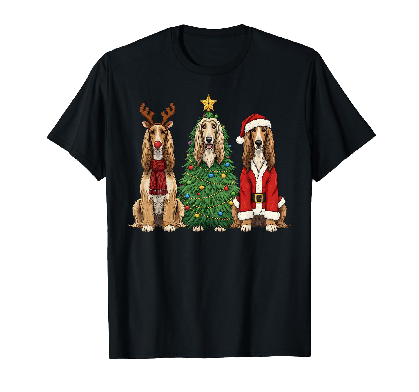 Retro Christmas Afghan Hound Santa Reindeer Dog Lover T-Shirt