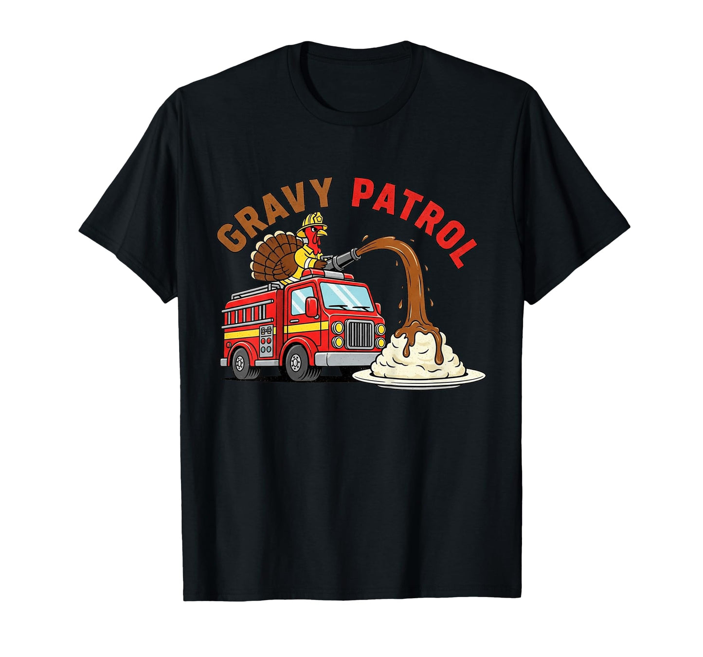 Gravy Patrol Fire Truck Turkey Boys Thanksgiving T-Shirt