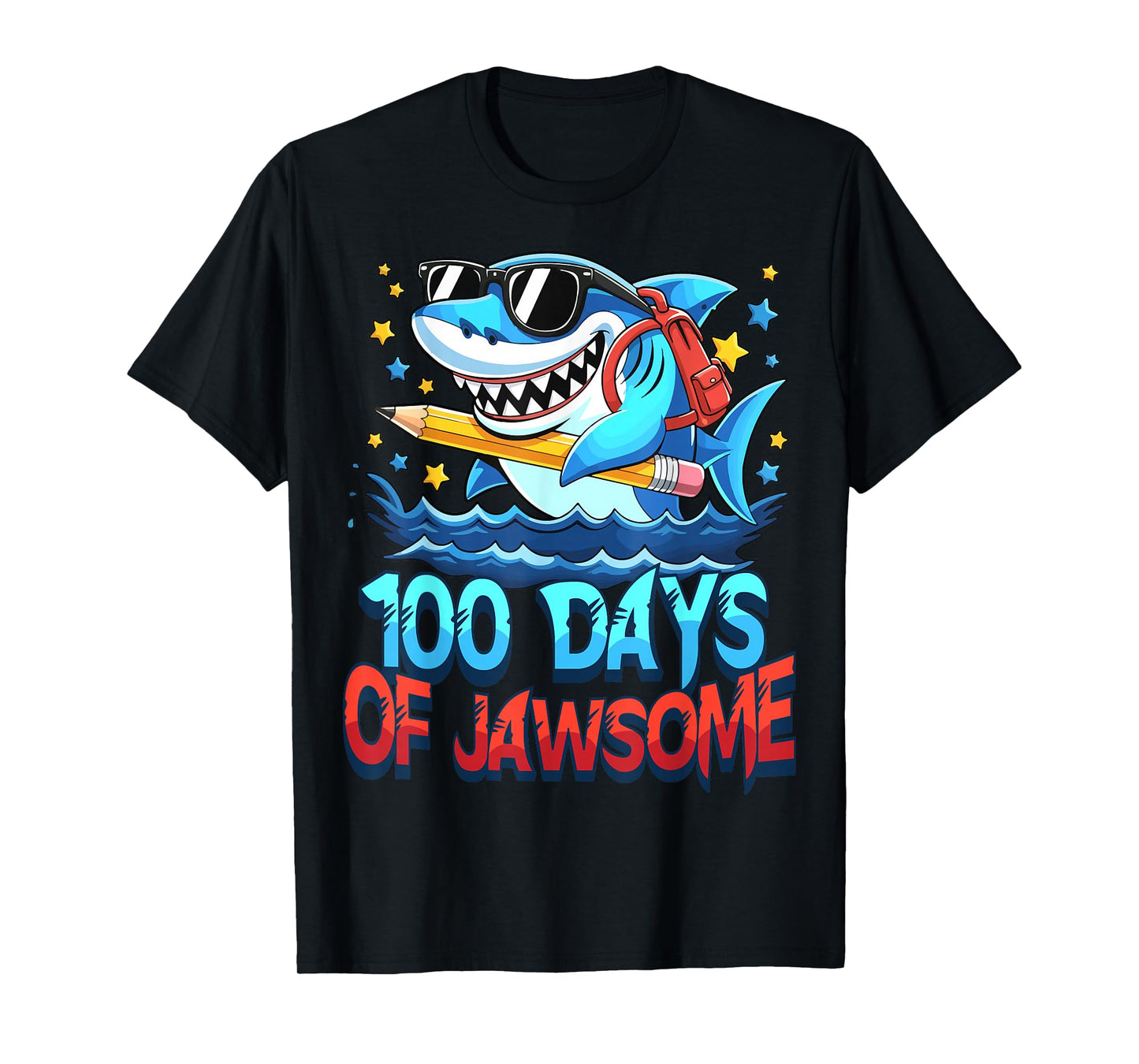 Funny 100 Days of Jawsome Shark Kids Boy 100th Day of School T-Shirt