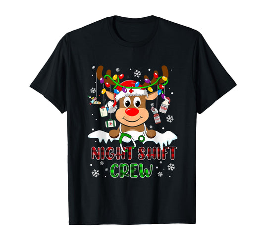 Christmas Reindeer Night Shift Crew Nurse Nursing Xmas Pjs T-Shirt