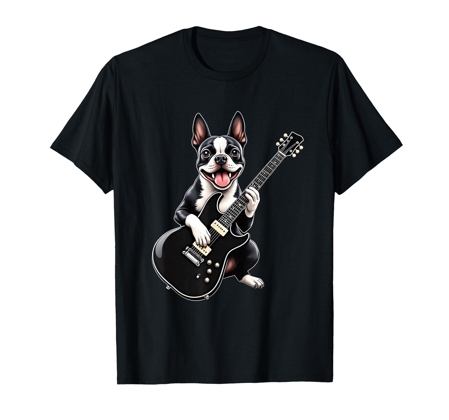 Funny Boston Terrier Dog Playing Guitar Music Lovers T-Shirt