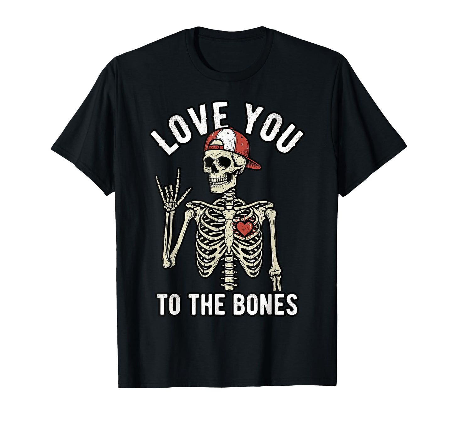 Valentines Day Skeleton Rocker Love You to The Bones Rock On T-Shirt
