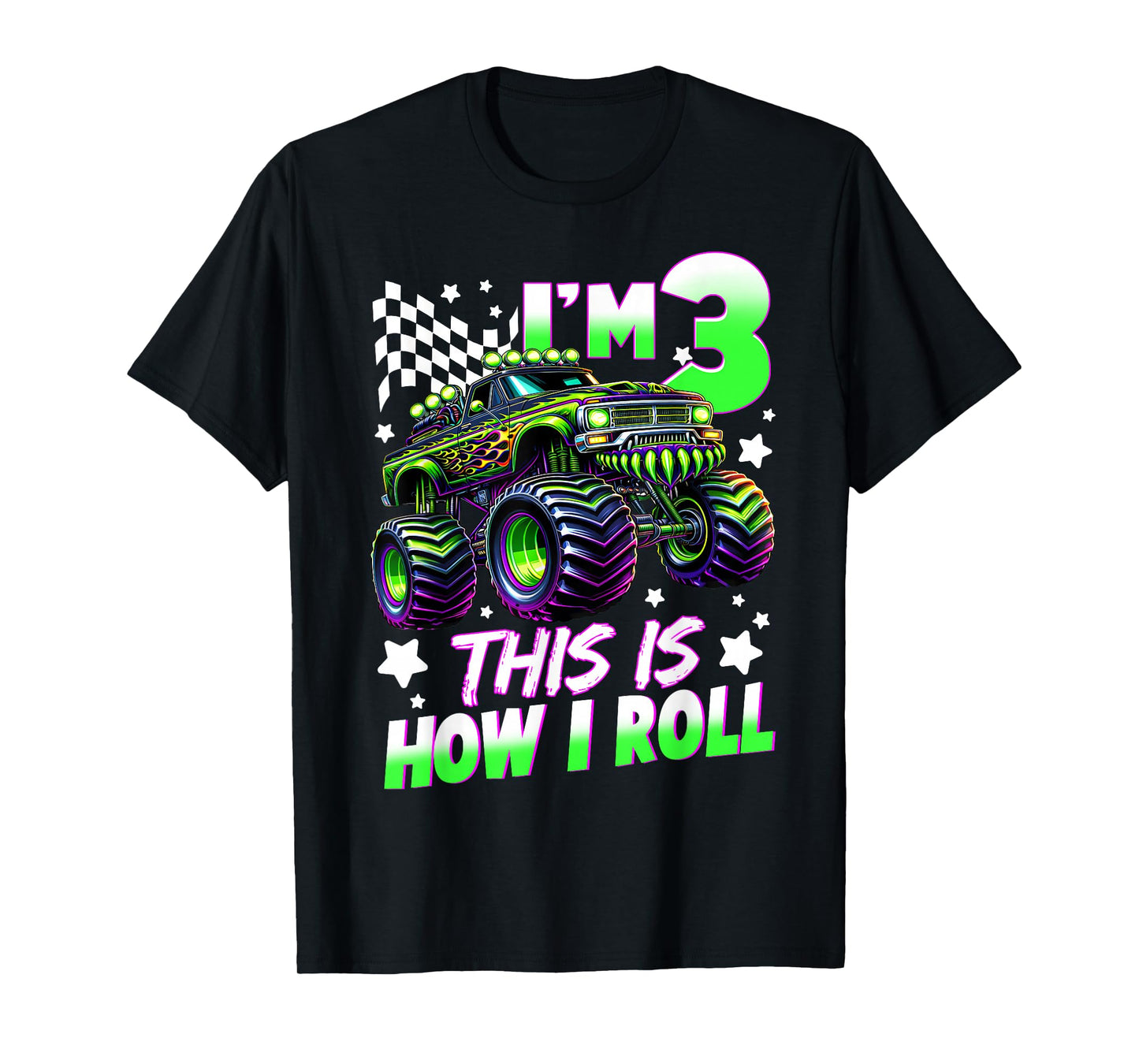 Kids 3 Year Old Monster Truck 3rd Birthday Party Boy Bday T-Shirt