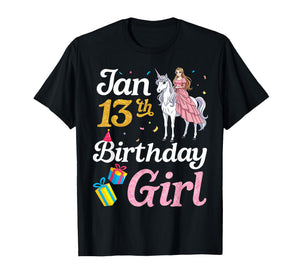 Born On January 13th Happy Birthday to Me Cute Unicorn Girl T-Shirt