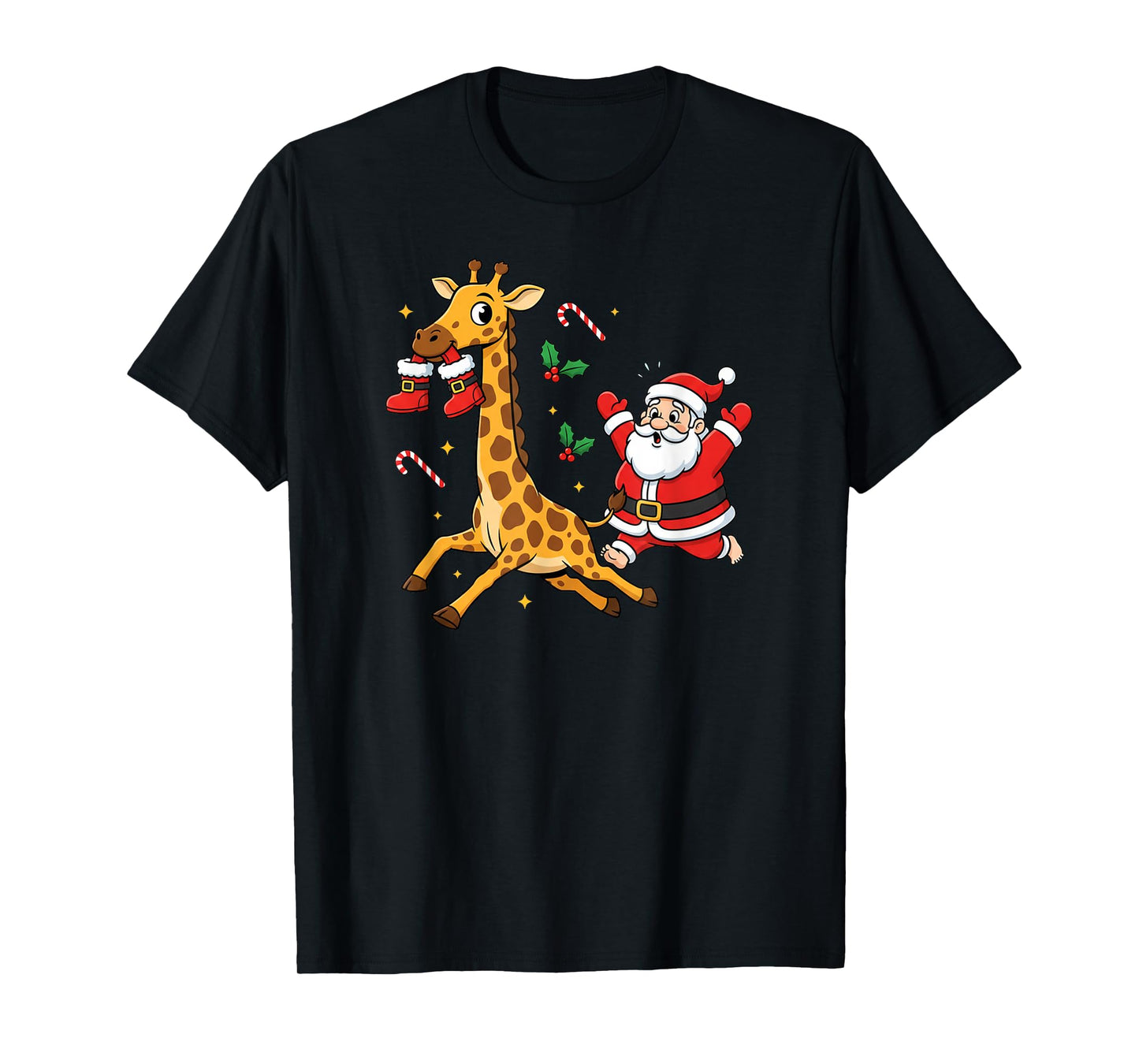 Funny Giraffe Santa Claus Boots Christmas Womens Mens Kids T-Shirt