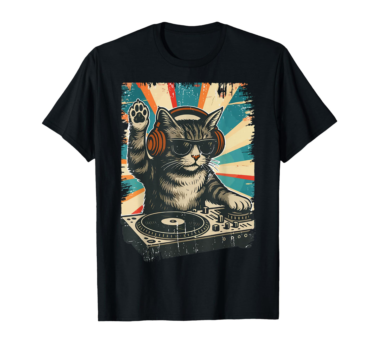 Funny DJ Cat Retro Cat Meme for Men Women T-Shirt