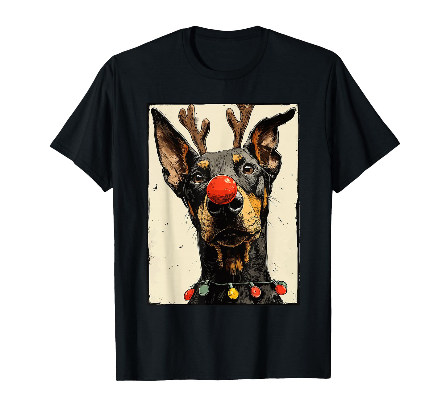 Funny Christmas Doberman Dog Holiday Lights Festive Animal T-Shirt