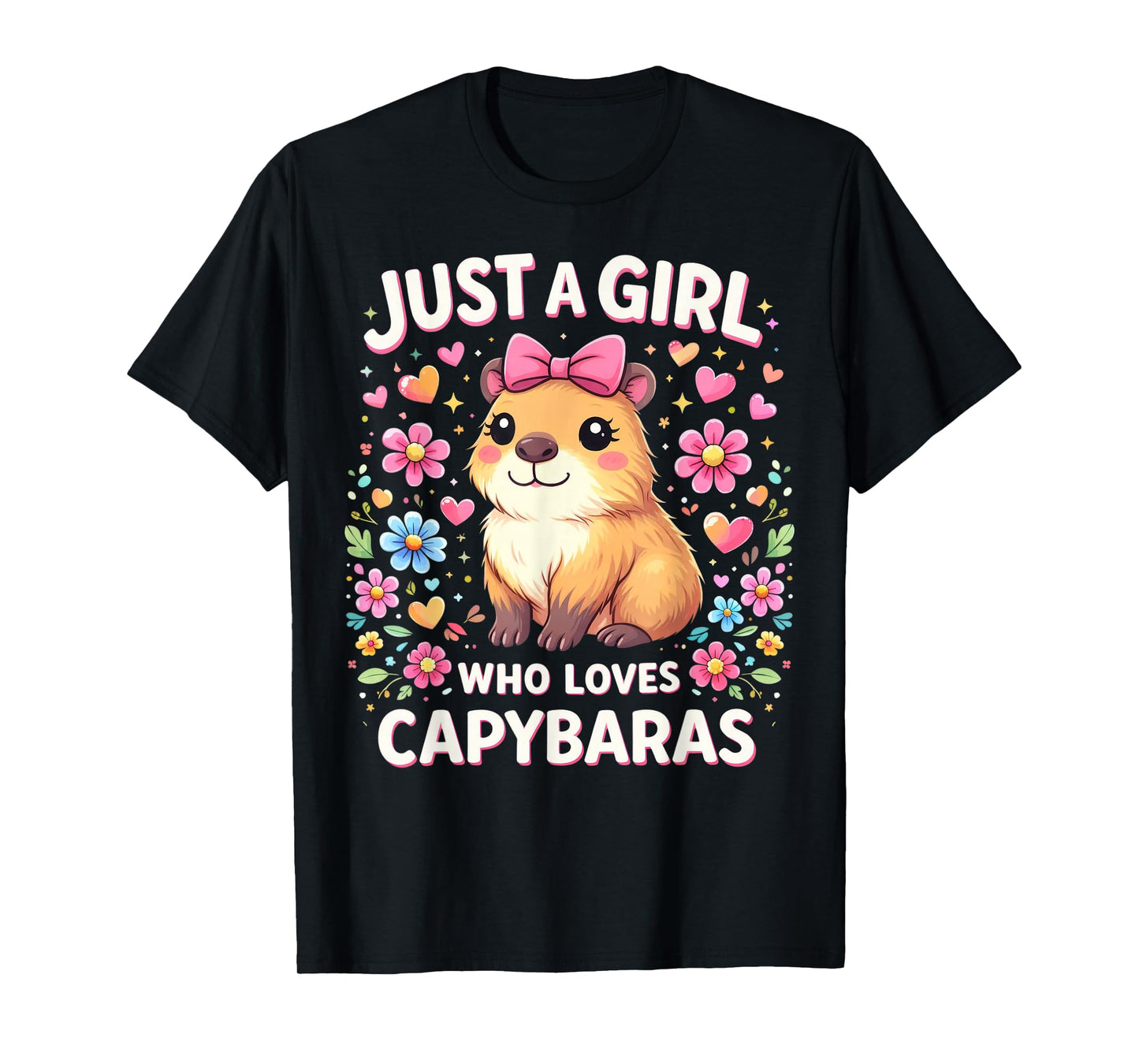Just a Girl who Loves Capybaras Cute Pink Bow Capybara Lover T-Shirt