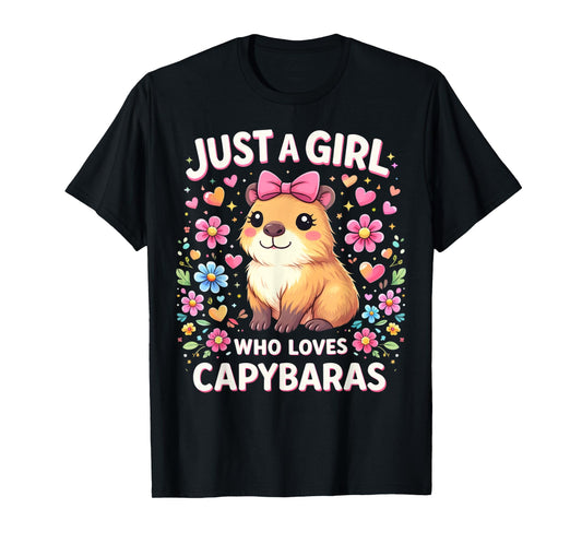 Just a Girl who Loves Capybaras Cute Pink Bow Capybara Lover T-Shirt