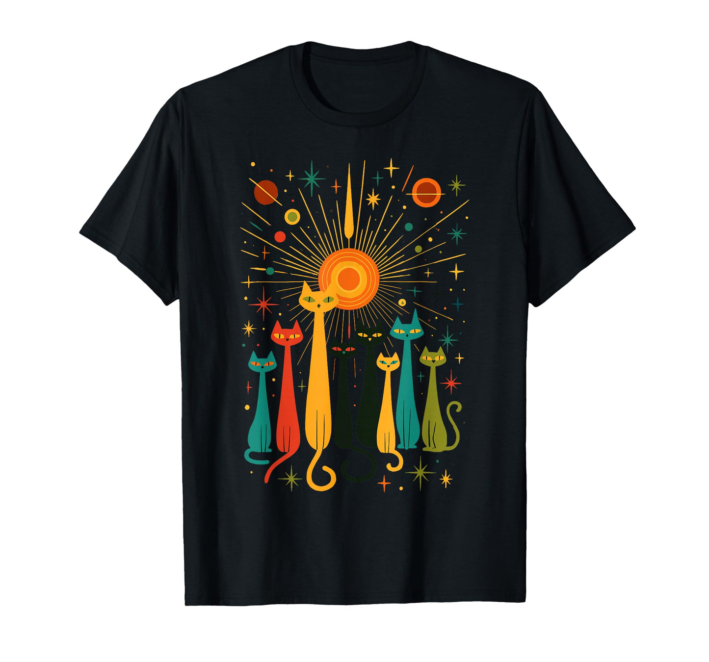 Space Cat Retro Mid Century Modern Atomic Feline Vintage T-Shirt