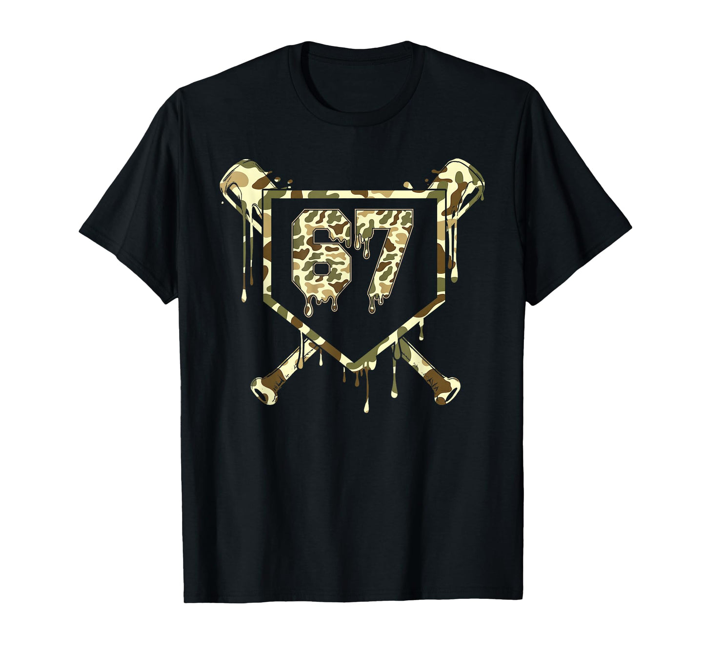 Camo Baseball Ice Cream Drip Number 67 Player 67th Birthday T-Shirt