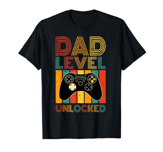 Funny New Dad Level Unlocked Gaming Gamer Daddy Papa Mens T-Shirt