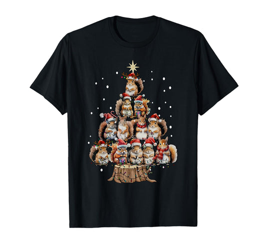 A Squirrel Christmas Tree Lights Forest Animal Lover Pajama T-Shirt