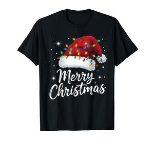 Merry Christmas Lights Red Santa Hat Xmas Family Men Women T-Shirt