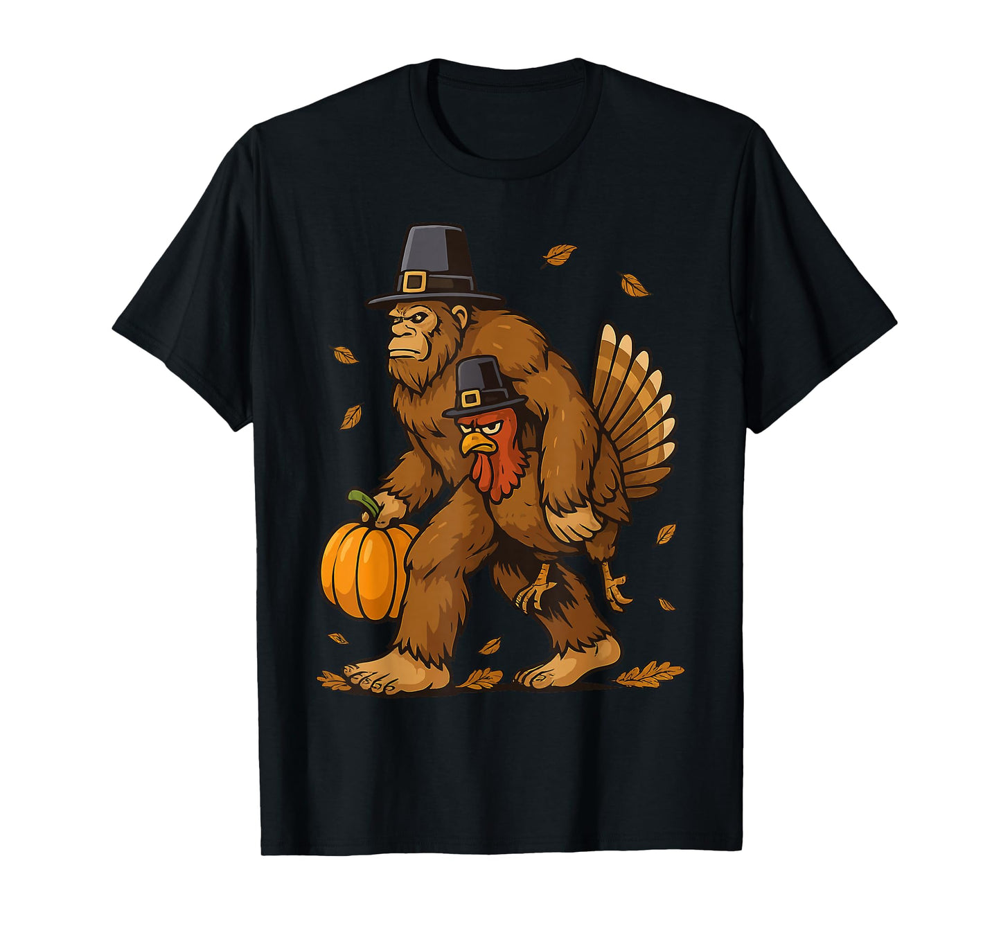 Bigfoot Pilgrim Turkey Pumpkin Thanksgiving Day Boys Men T-Shirt