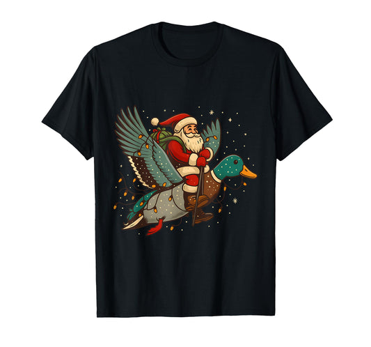 Santa Riding Mallard Duck Funny Christmas Holiday T-Shirt