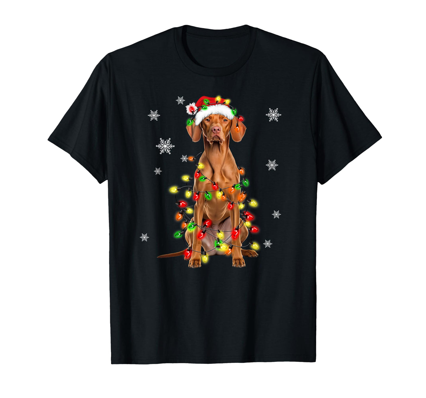 Vizsla Dog Christmas Tree Lights Xmas Pajama T-Shirt