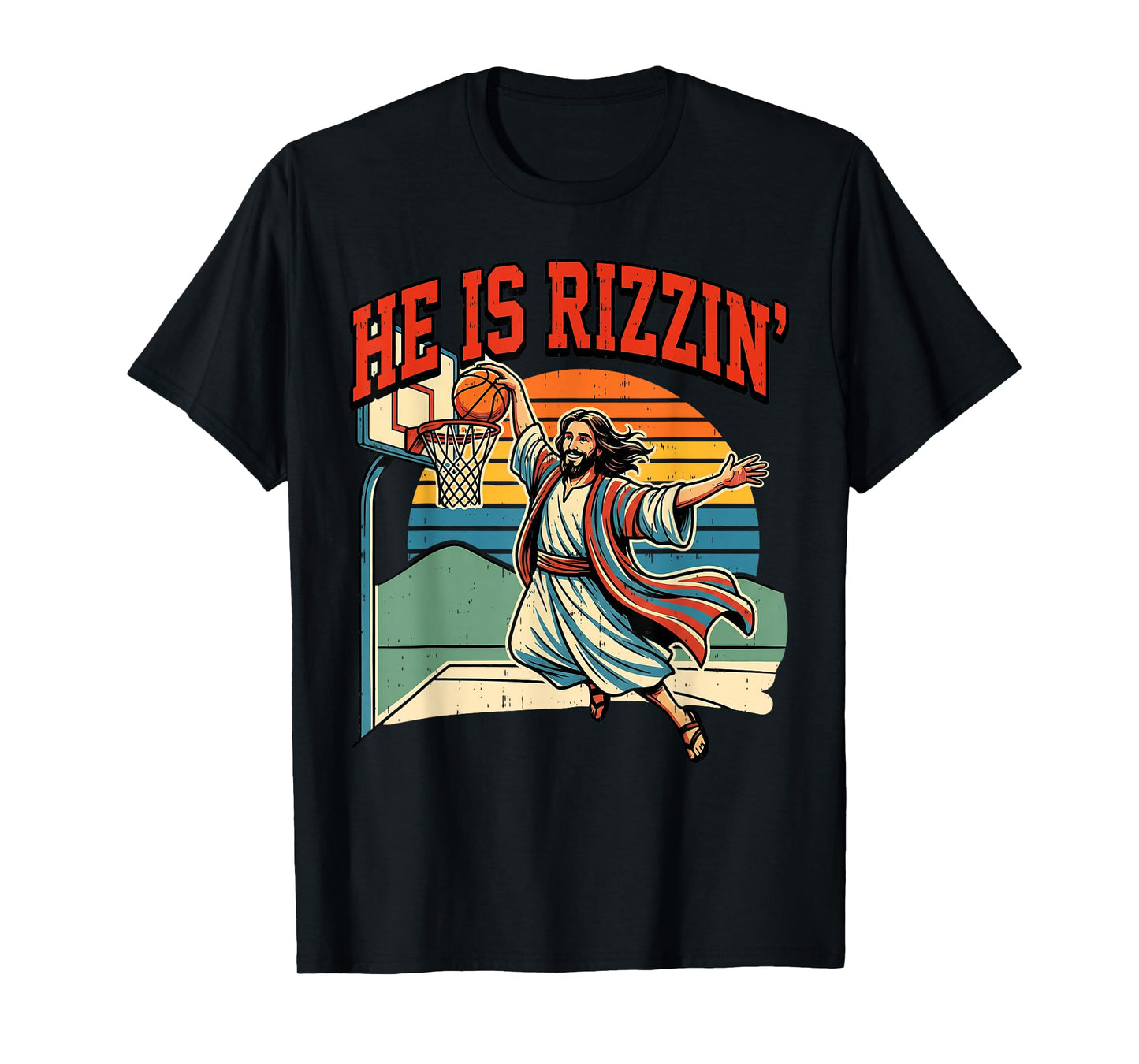 He is Risen Basketball Rizzin' Rizzen Easter Jesus Men Boys T-Shirt