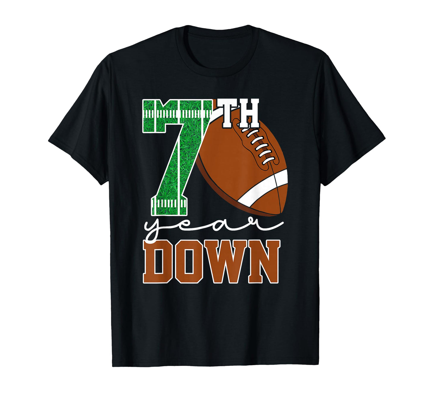 Kids 7th Year Down Football Birthday Boy Party 7 Year Old T-Shirt