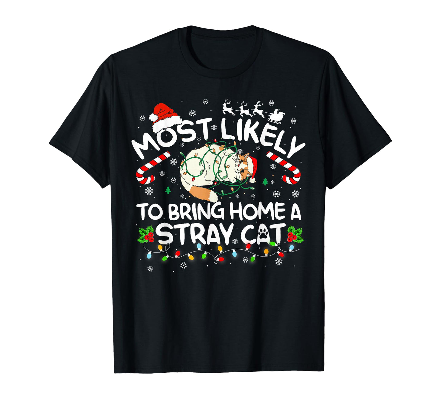 Most Likely to Bring Home A Stray Cat Matching Christmas T-Shirt