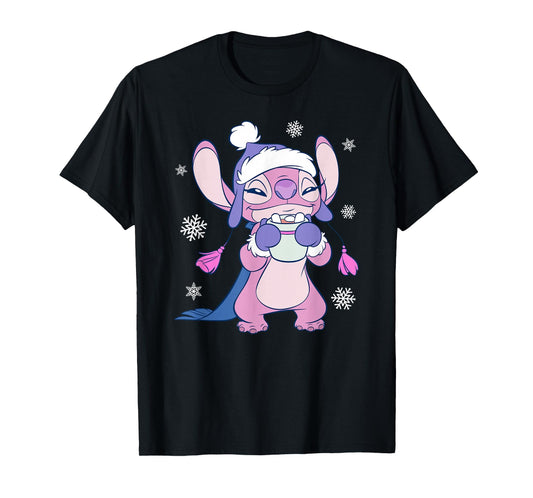 Disney Lilo & Stitch Christmas Angel Enjoying Hot Chocolate T-Shirt