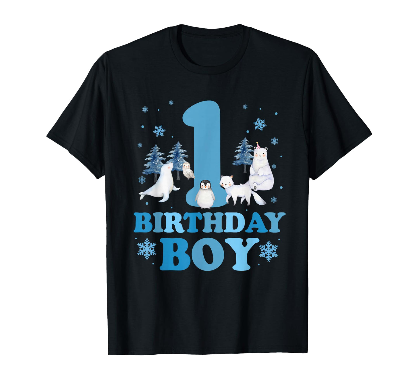 Winter 1st Birthday Boy Arctic Animals 1 Year Old Birthday T-Shirt