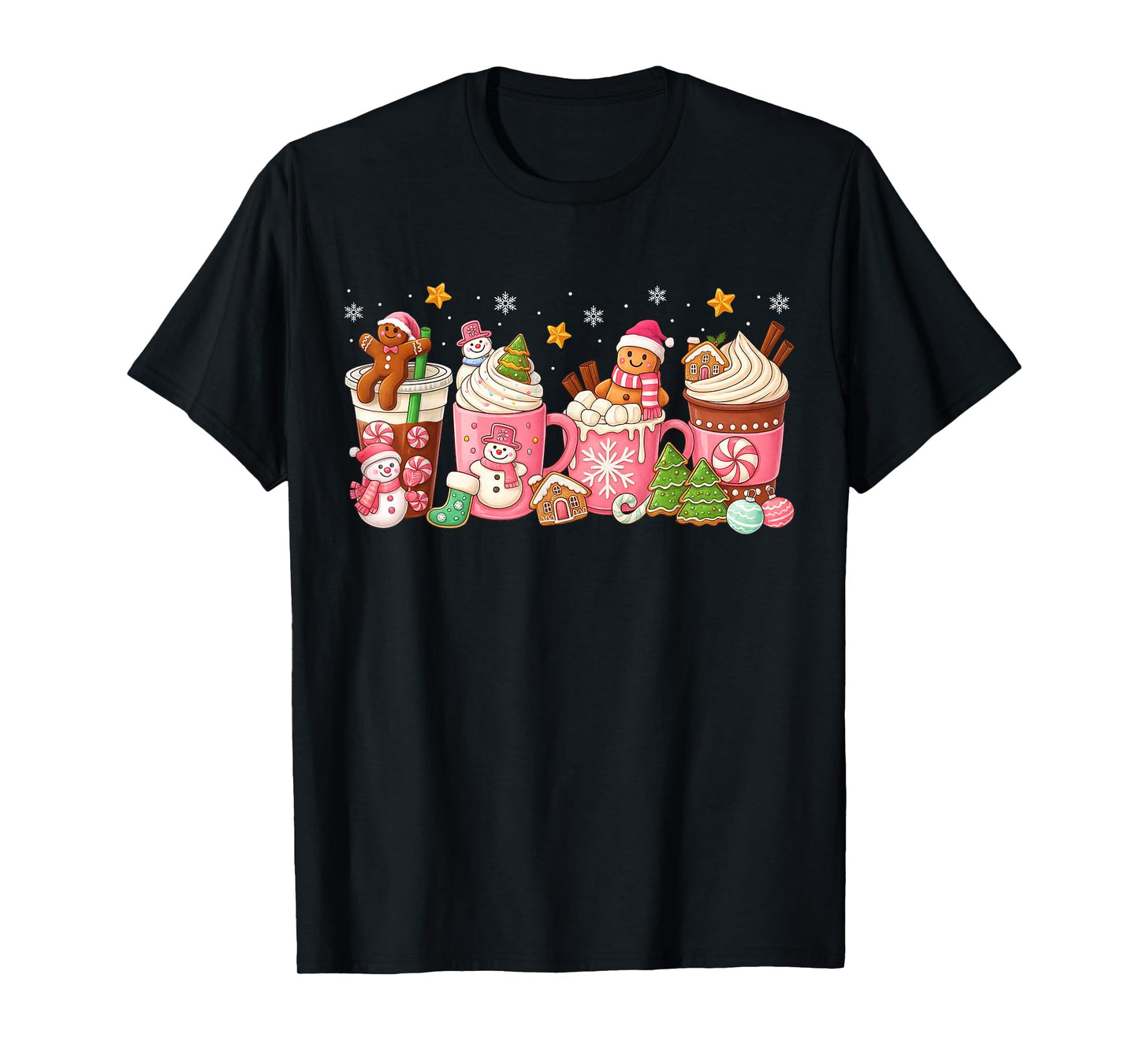 Pink Christmas Coffee Xmas Gingerbread Man Cookie Coffee T-Shirt