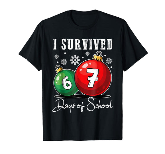 I Survived 67 Days of School Christmas Candy Cane Six Seven T-Shirt