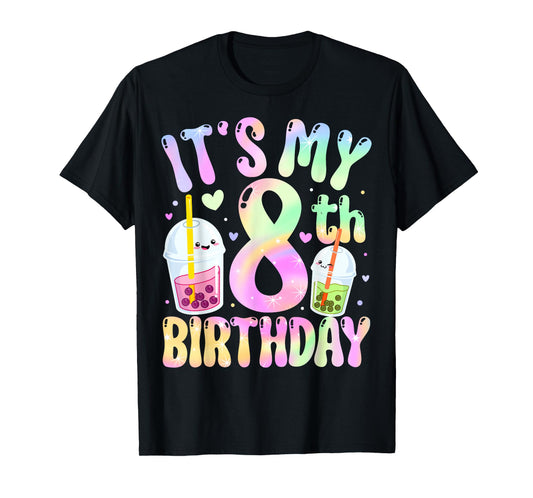 It's My 8th Birthday Bubble Boba Tea Party 8 Year Old Girl T-Shirt