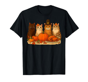 Thanksgiving Cats Dinner Pumpkin Autumn Gifts Men Women Kid T-Shirt