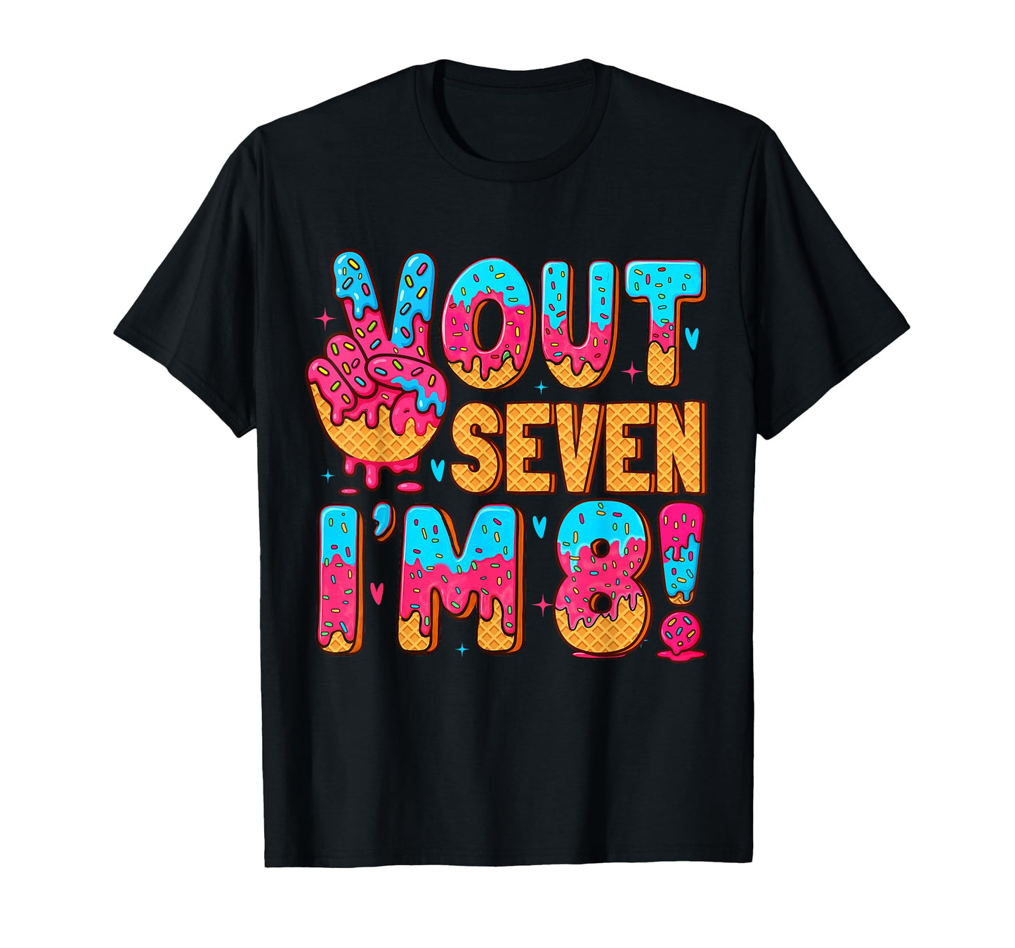 Peace Out 7 I'm 8 Eight Year Old 8th Birthday Ice Cream Drip T-Shirt