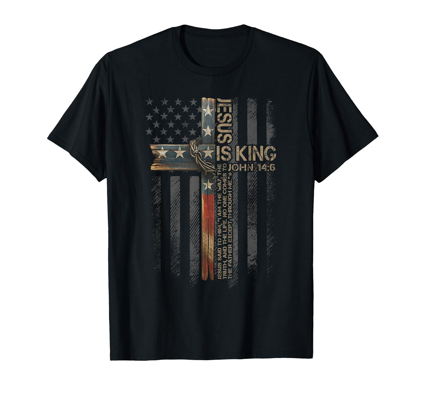 Jesus is King American Flag Christian Cross Faith Vintage T-Shirt
