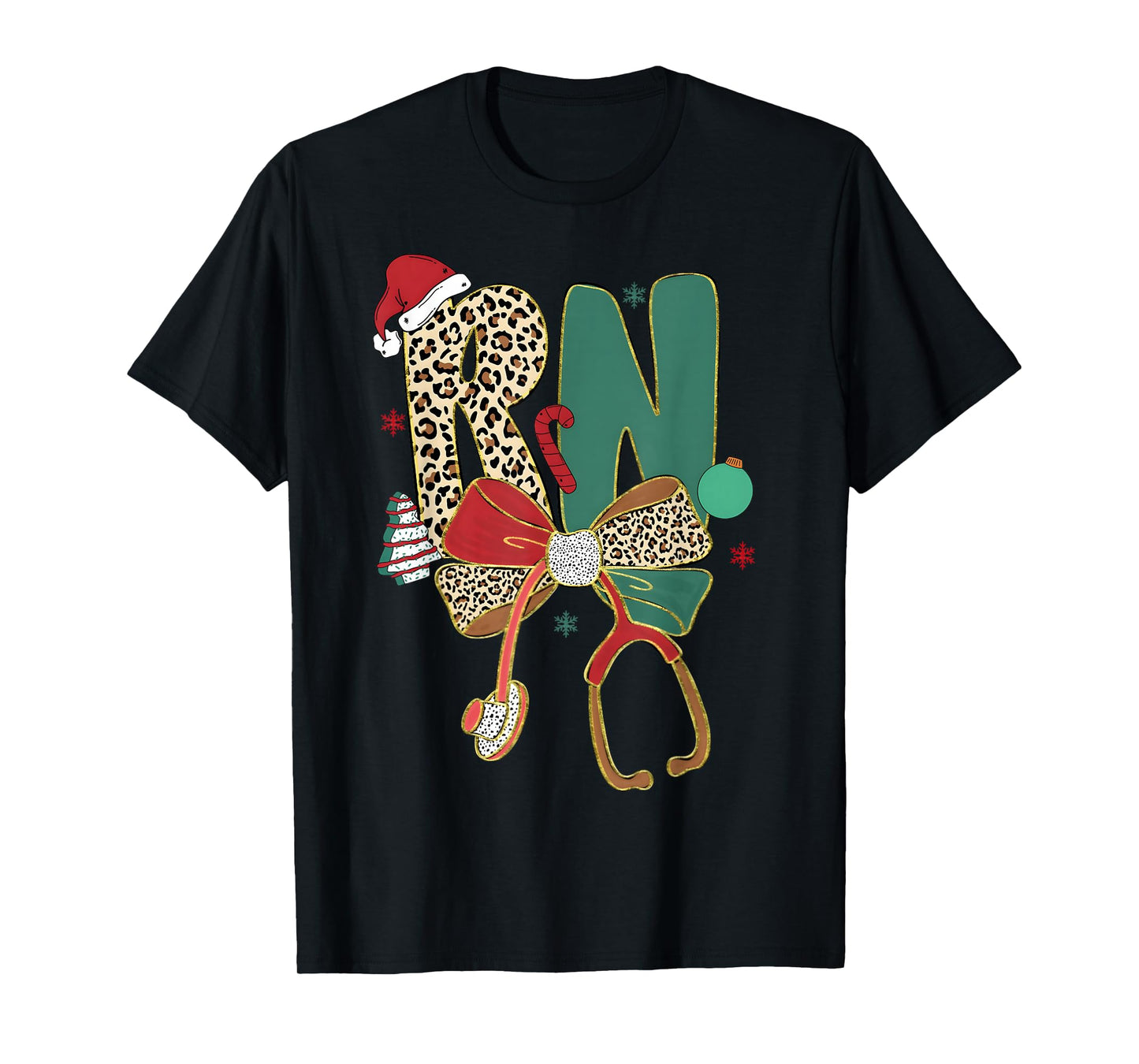 RN Nurse Merry Christmas Coquette Bow Leopard Men Women T-Shirt