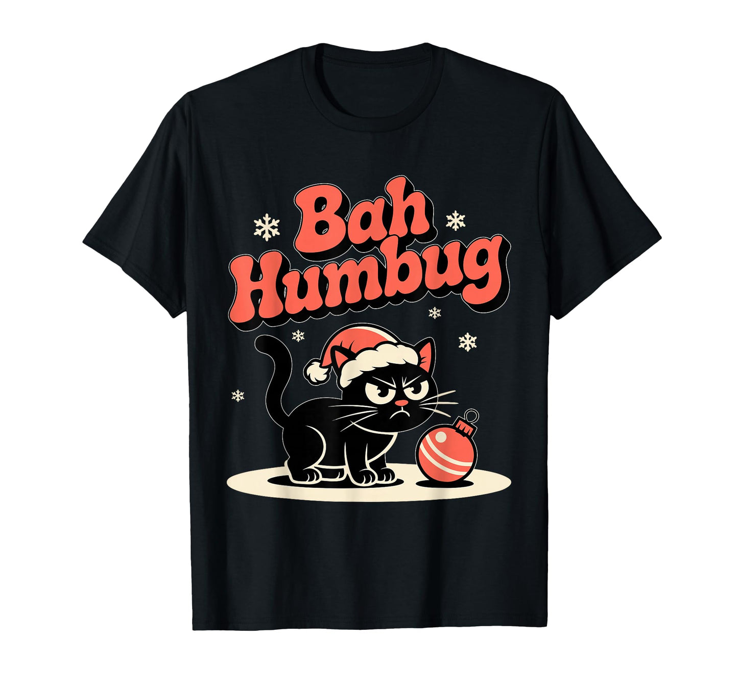 Bah Humbug Funny Bad Cat Christmas Hater Cat Lover Xmas T-Shirt