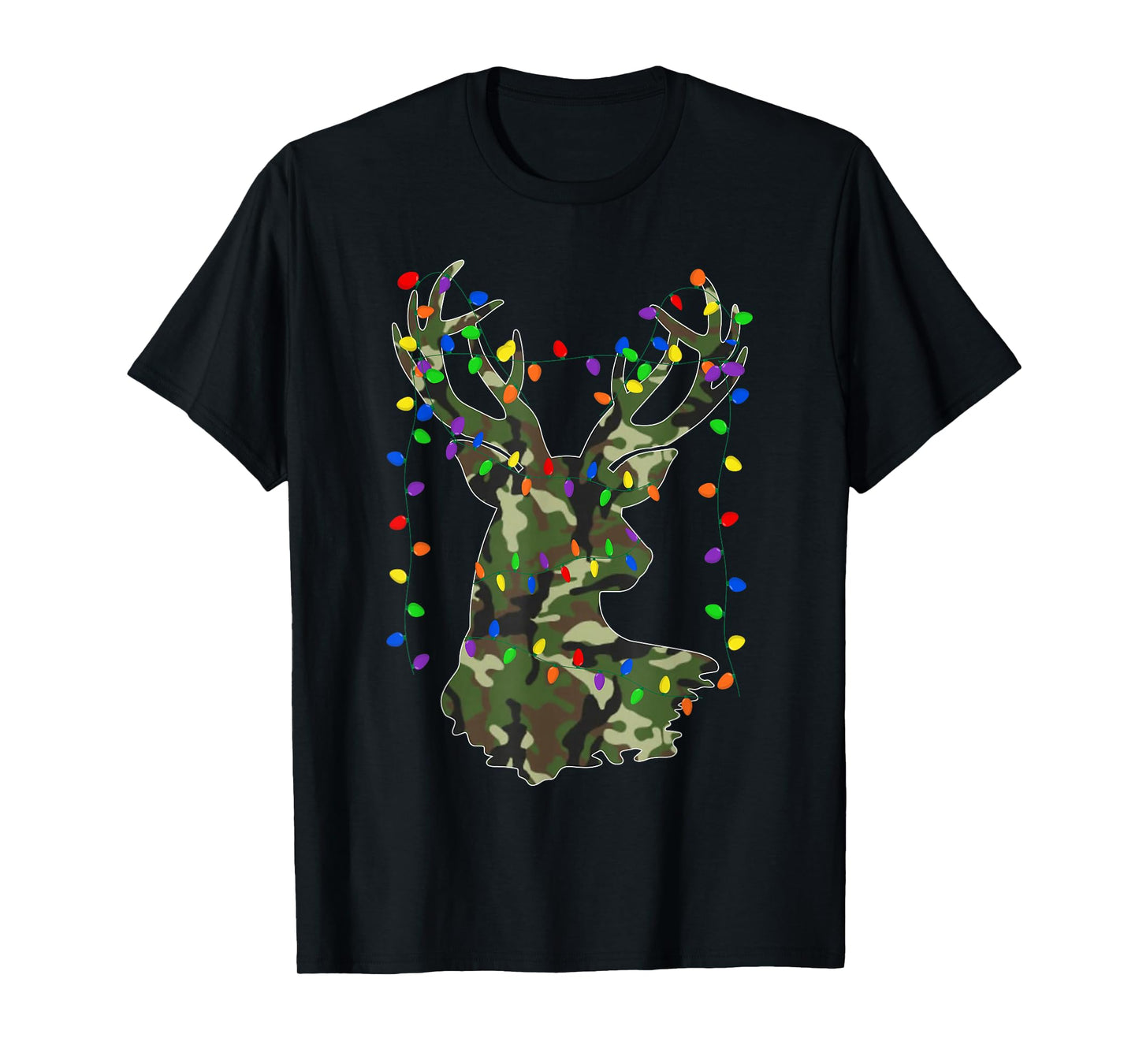 camo Christmas Pajamas Hunting Reindeer with Deer Xmas Light T-Shirt