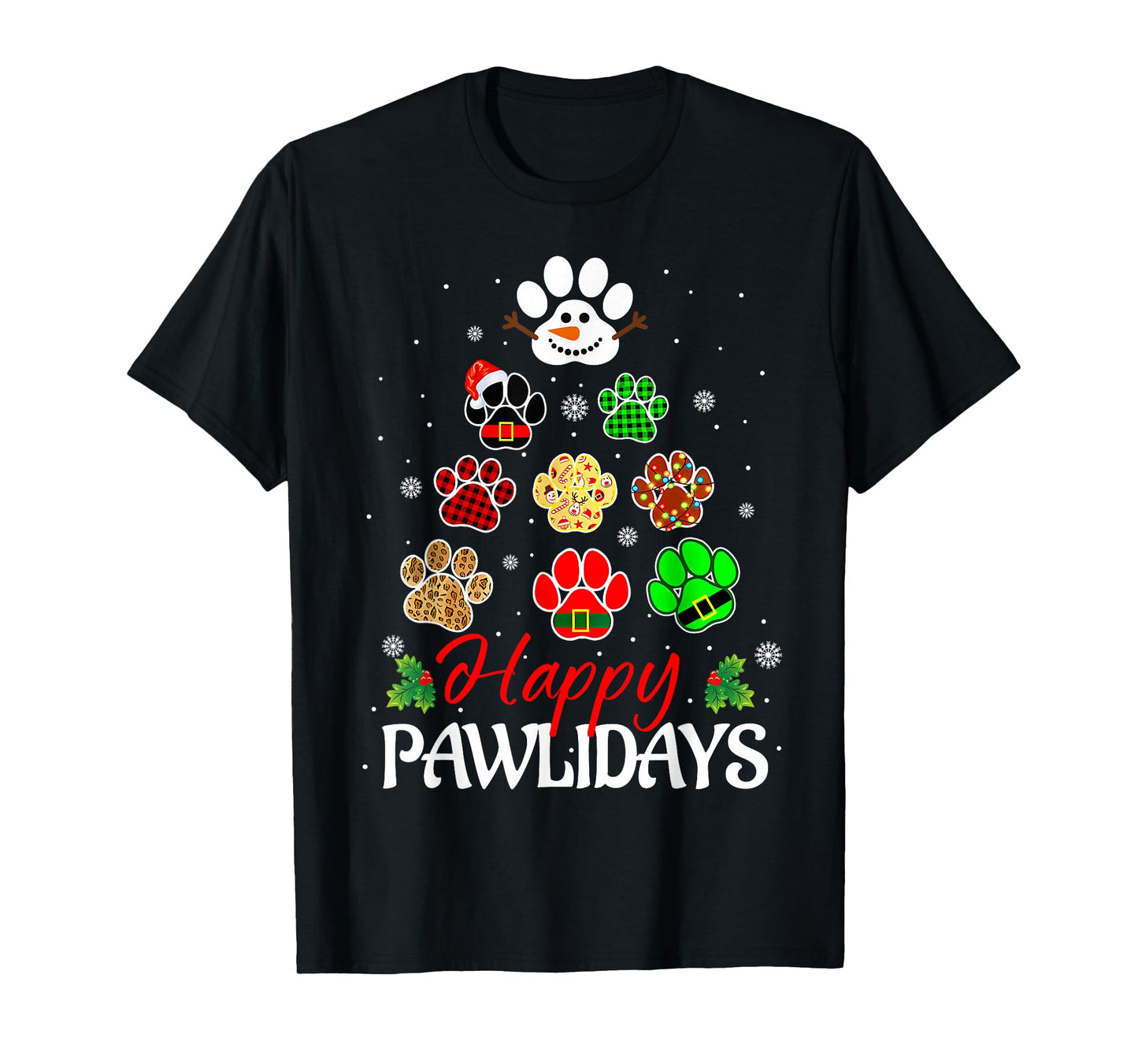 Happy Pawlidays Funny Christmas Dog Paw Xmas Dogs Lover Mom T-Shirt