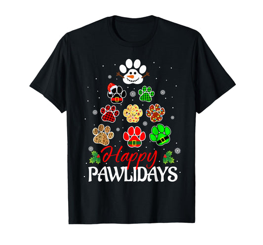 Happy Pawlidays Funny Christmas Dog Paw Xmas Dogs Lover Mom T-Shirt