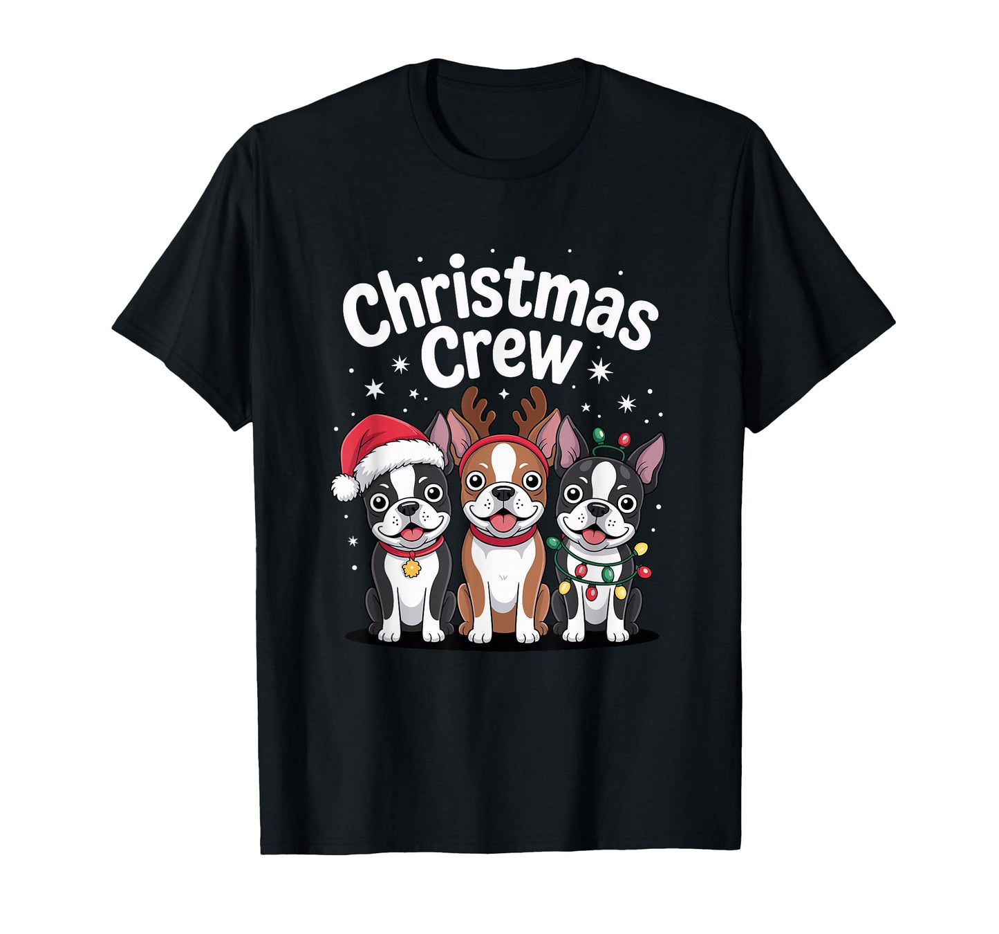 Christmas Crew Xmas Puppy Dog Funny Christmas Boston Terrier T-Shirt