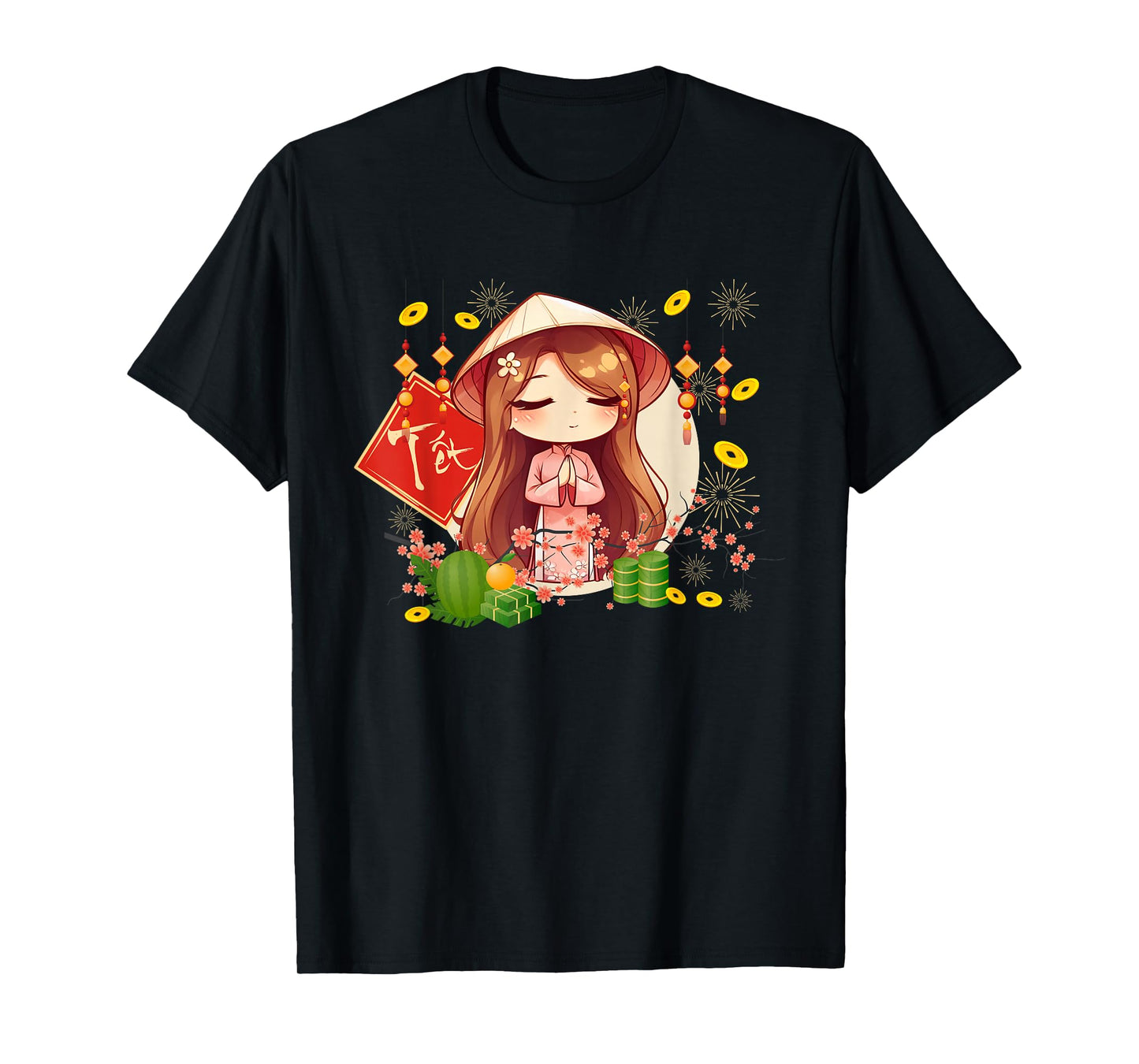 Happy Vietnamese New Year TET Holiday Kawaii Ao Dai Girl T-Shirt