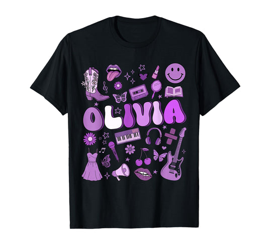 Olivia First Name I Love Olivia Groovy 80's Girls Kids T-Shirt