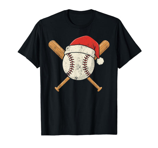 Baseball Christmas Pajamas Ball Red Hat for Men Boy Vintage T-Shirt