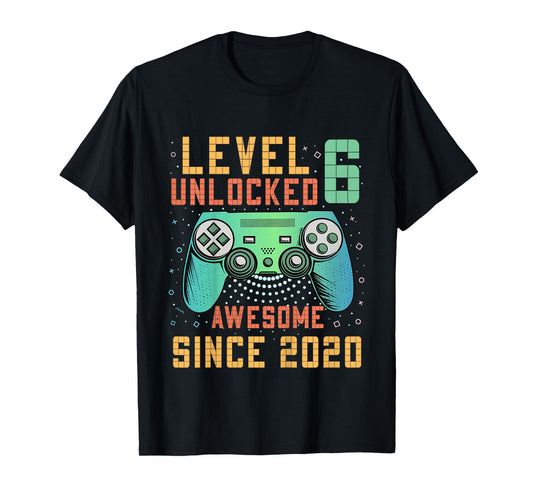 Kids Level 6 Unlocked Awesome Since 2020 6th Birthday Boy T-Shirt